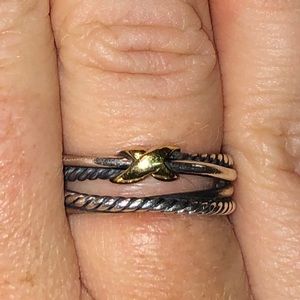 Authentic David Yurman cable crossover x ring, Sterling silver & 18k yellow gold